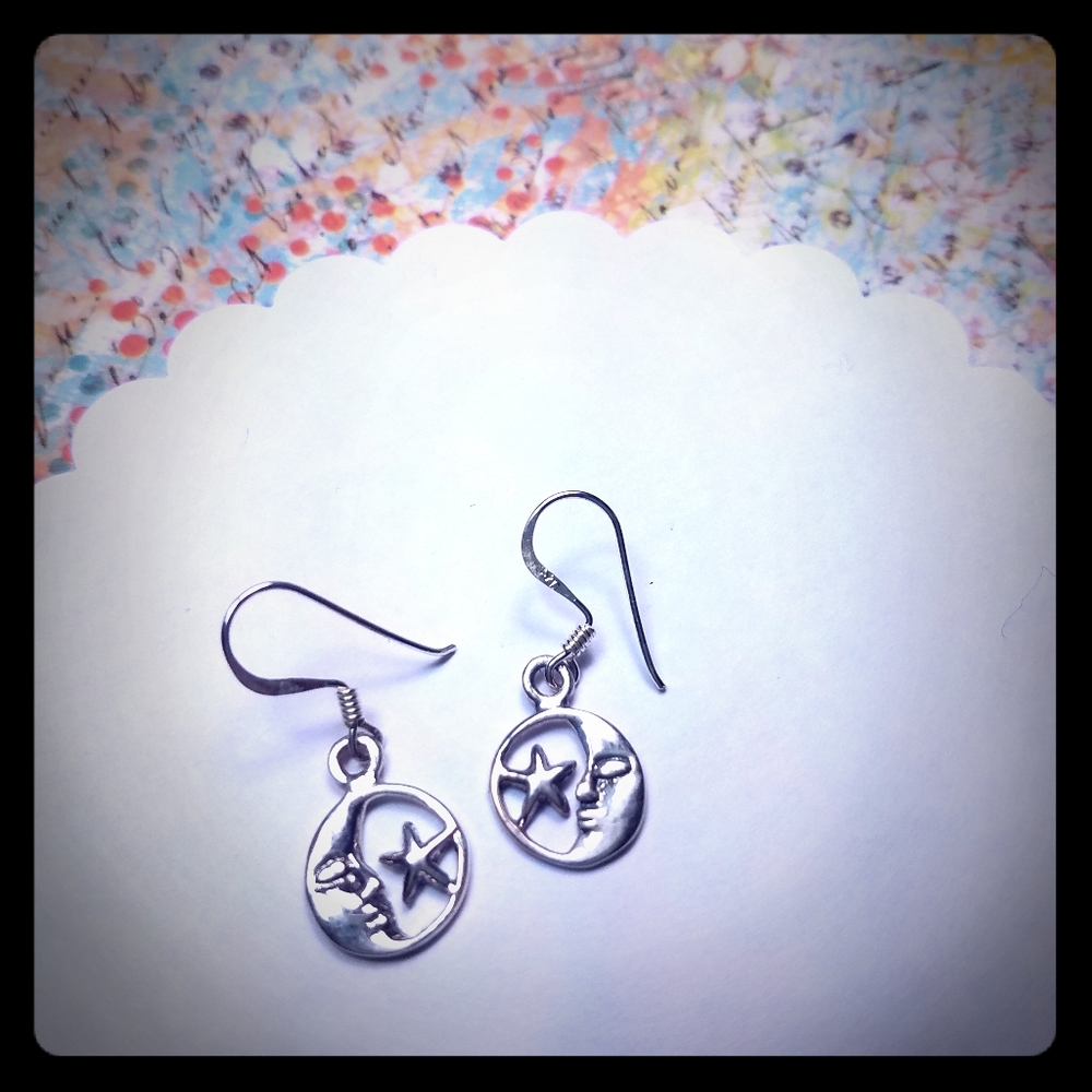 Sterling Silver Moon Stars Earrings with Gift Box